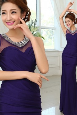 Trumpet/Mermaid Beaded Long Purple Prom Evening Formal Dresses ED011296