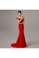 Trumpet/Mermaid Off-the-Shoulder Long Red Lace Prom Evening Formal Dresses ED011297