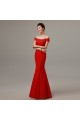 Trumpet/Mermaid Off-the-Shoulder Long Red Lace Prom Evening Formal Dresses ED011297