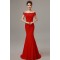 Trumpet/Mermaid Off-the-Shoulder Long Red Lace Prom Evening Formal Dresses ED011297