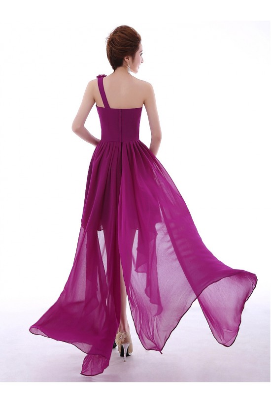 High Low One-Shoulder Short Purple Chiffon Prom Evening Formal Dresses ED011298