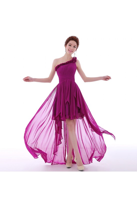 High Low One-Shoulder Short Purple Chiffon Prom Evening Formal Dresses ED011298