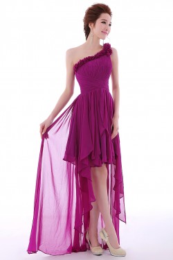 High Low One-Shoulder Short Purple Chiffon Prom Evening Formal Dresses ED011298
