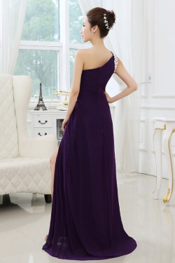A-Line One-Shoulder Beaded Long Prom Evening Formal Dresses ED011300