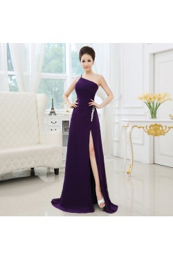 A-Line One-Shoulder Beaded Long Prom Evening Formal Dresses ED011300