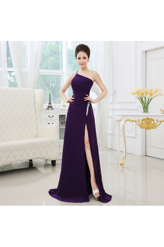 A-Line One-Shoulder Beaded Long Prom Evening Formal Dresses ED011300 A-Line One-Shoulder Beaded Long Prom Evening Formal Dresses ED011300