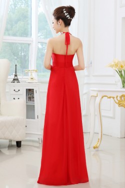 A-Line Halter Beaded Long Red Chiffon Prom Evening Formal Dresses ED011301