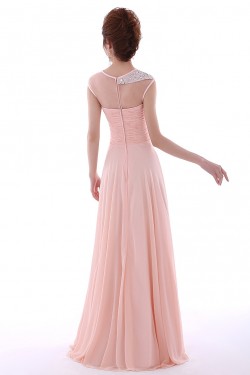 A-Line Beaded Long Pink Chiffon Prom Evening Formal Dresses ED011302