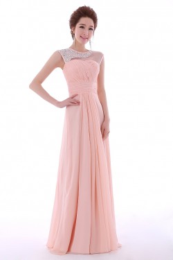 A-Line Beaded Long Pink Chiffon Prom Evening Formal Dresses ED011302