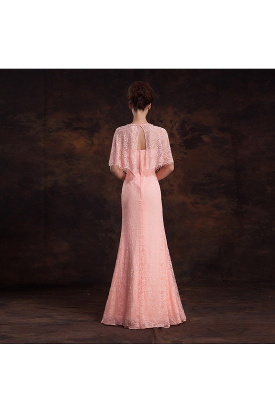 Elegant Long Pink Lace Beaded Prom Evening Formal Dresses ED011303