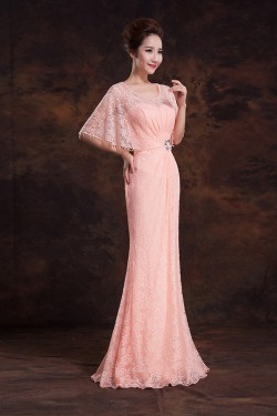 Elegant Long Pink Lace Beaded Prom Evening Formal Dresses ED011303
