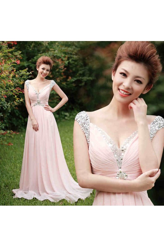 A-Line Beaded Long Pink Chiffon Prom Evening Formal Dresses ED011305 A-Line Beaded Long Pink Chiffon Prom Evening Formal Dresses ED011305
