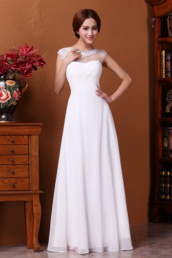 A-Line Beaded Long White Prom Evening Formal Dresses ED011306