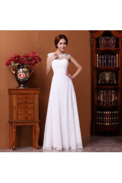 A-Line Beaded Long White Prom Evening Formal Dresses ED011306