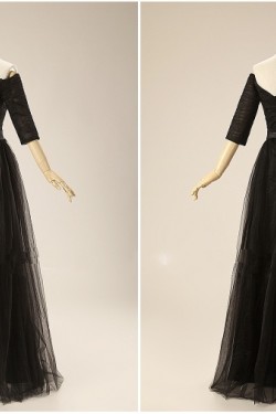 A-Line Half Sleeve Off-the-Shoulder Long Red Tulle Prom Evening Formal Dresses ED011309