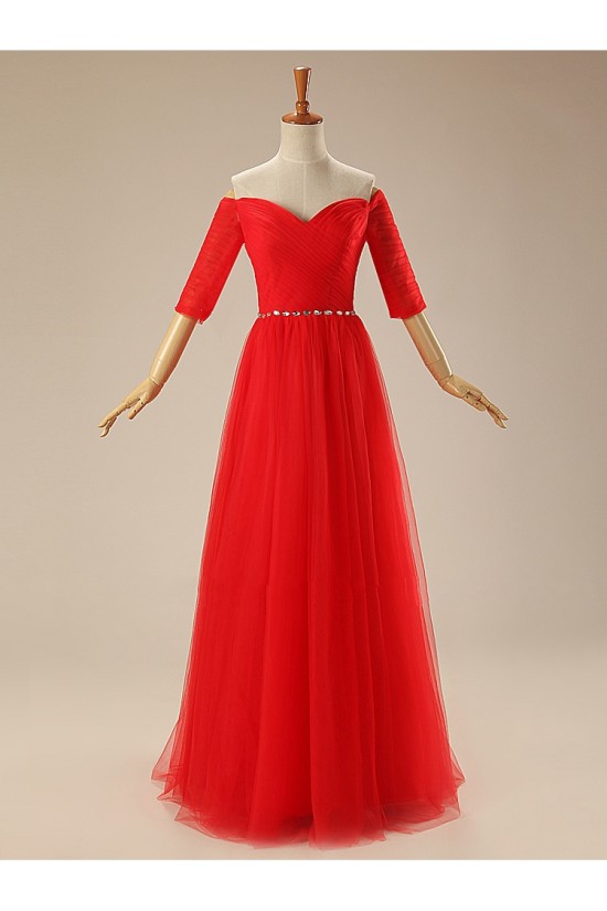 A-Line Half Sleeve Off-the-Shoulder Long Red Tulle Prom Evening Formal Dresses ED011309 A-Line Half Sleeve Off-the-Shoulder Long Red Tulle Prom Evening Formal Dresses ED011309