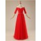 A-Line Half Sleeve Off-the-Shoulder Long Red Tulle Prom Evening Formal Dresses ED011309
