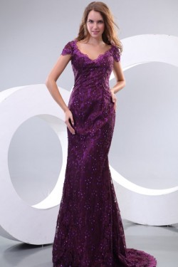 Trumpet/Mermaid Long Purple Lace Prom Evening Formal Party Dresses ED010131