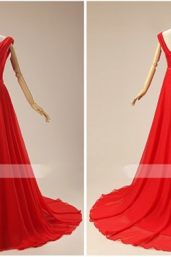A-Line Long Red Lace and Chiffon Prom Evening Formal Dresses ED011310