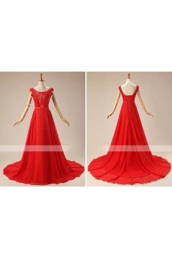 A-Line Long Red Lace and Chiffon Prom Evening Formal Dresses ED011310