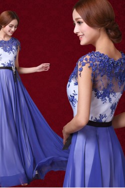 A-Line Long Blue Chiffon Prom Evening Formal Dresses ED011311