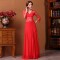 A-Line V-Neck 3/4 Sleeve Long Red Prom Evening Formal Dresses ED011313