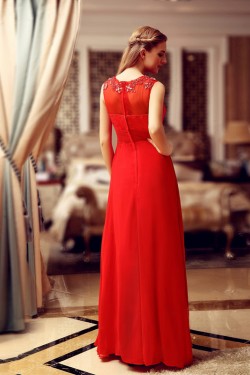A-Line Jewel Beaded Long Red Lace and Chiffon Prom Evening Formal Dresses ED011314