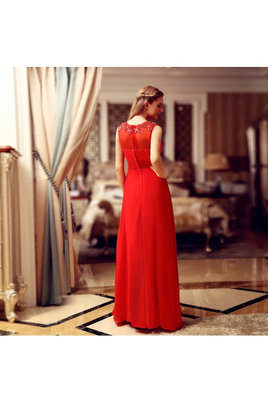 A-Line Jewel Beaded Long Red Lace and Chiffon Prom Evening Formal Dresses ED011314