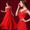 A-Line One-Shoulder Beaded Applique Long Red Chiffon Prom Evening Formal Dresses ED011315