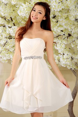 A-Line Strapless Beaded Short Chiffon Prom Evening Formal Dresses ED011318