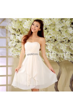 A-Line Strapless Beaded Short Chiffon Prom Evening Formal Dresses ED011318