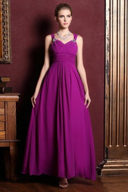 A-Line Beaded Long Purple Chiffon Prom Evening Formal Dresses ED011319