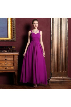 A-Line Beaded Long Purple Chiffon Prom Evening Formal Dresses ED011319