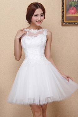 A-Line Bateau Short White Prom Evening Formal Dresses ED011320