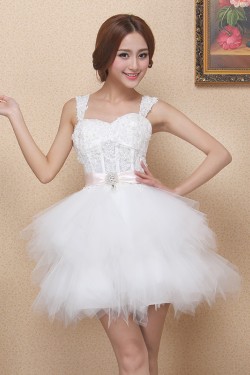 Short/Mini Straps Beaded White Prom Evening Formal Dresses ED011321