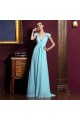 A-Line V-Neck Beaded Cap-Sleeve Long Blue Chiffon Prom Evening Formal Dresses ED011323