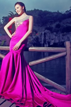 Trumpet/Mermaid One-Shoulder Beaded Long Prom Evening Formal Dresses ED011324