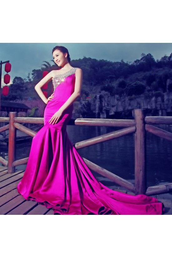 Trumpet/Mermaid One-Shoulder Beaded Long Prom Evening Formal Dresses ED011324 Trumpet/Mermaid One-Shoulder Beaded Long Prom Evening Formal Dresses ED011324