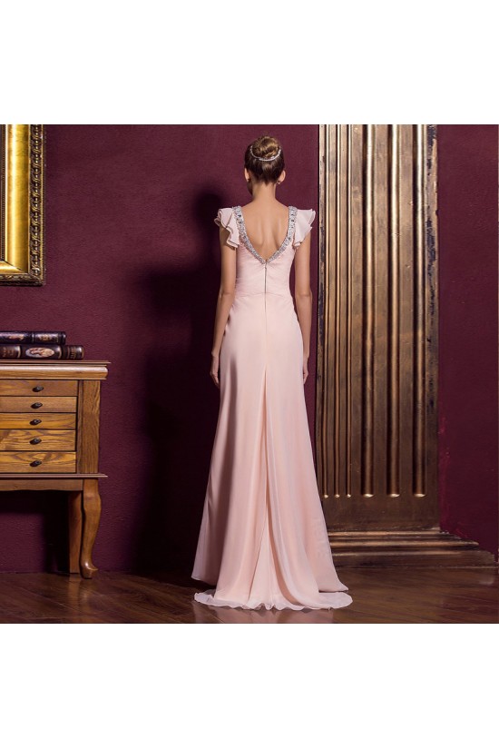 Sheath/Column V-Neck Beaded Long Pink Chiffon Prom Evening Formal Dresses ED011325 Sheath/Column V-Neck Beaded Long Pink Chiffon Prom Evening Formal Dresses ED011325