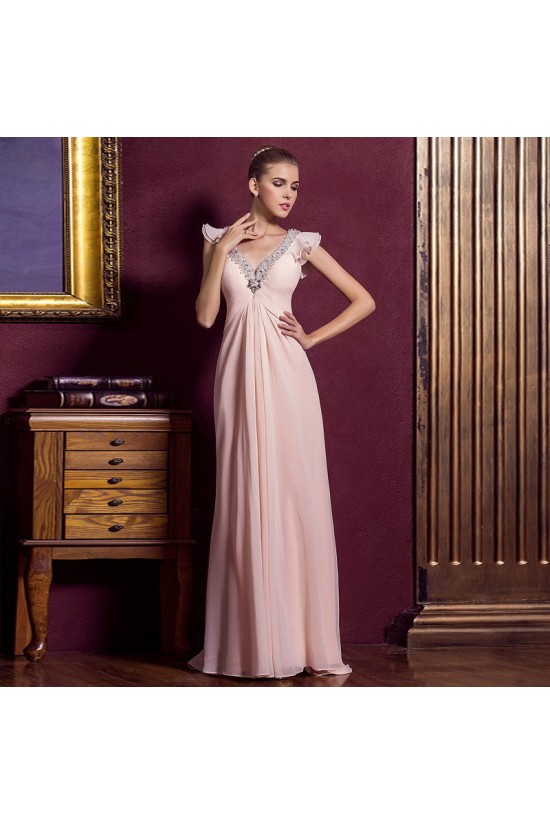 Sheath/Column V-Neck Beaded Long Pink Chiffon Prom Evening Formal Dresses ED011325 Sheath/Column V-Neck Beaded Long Pink Chiffon Prom Evening Formal Dresses ED011325