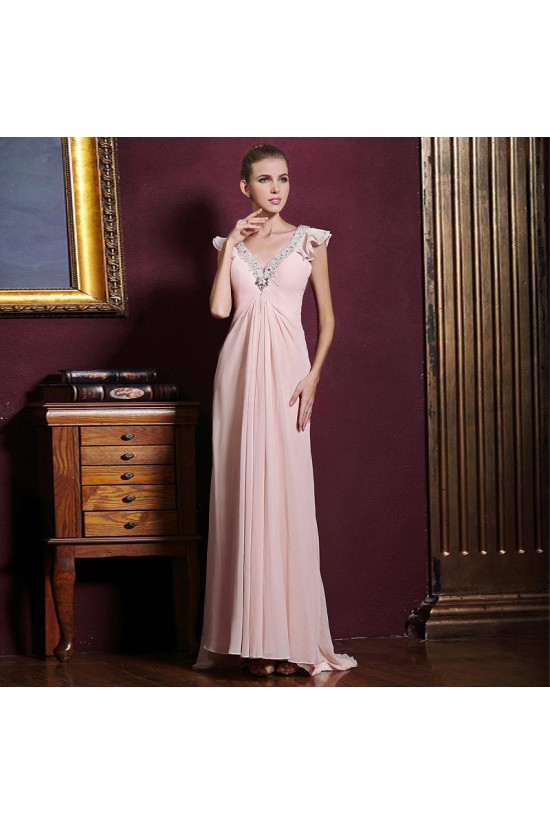 Sheath/Column V-Neck Beaded Long Pink Chiffon Prom Evening Formal Dresses ED011325 Sheath/Column V-Neck Beaded Long Pink Chiffon Prom Evening Formal Dresses ED011325