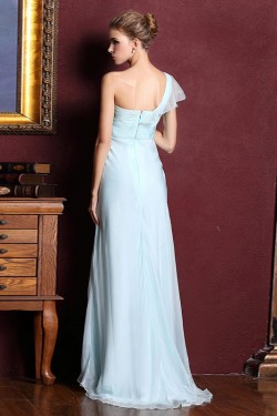 Sheath/Column One-Shoulder Beaded Long Chiffon Prom Evening Formal Dresses ED011326