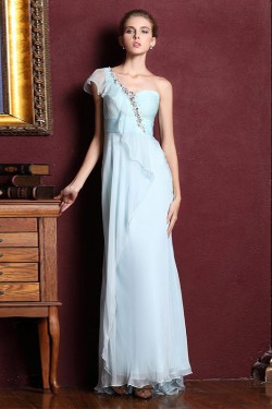 Sheath/Column One-Shoulder Beaded Long Chiffon Prom Evening Formal Dresses ED011326