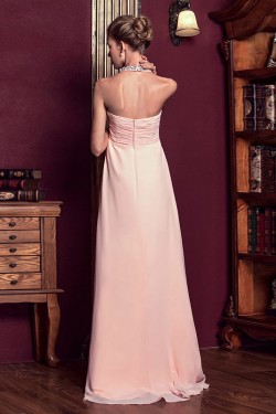 Empire Halter Beaded Long Pink Chiffon Prom Evening Maternity Evening Dresses ED011327
