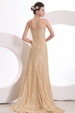 Trumpet/Mermaid Strapless Long Gold Lace Prom Evening Formal Party Dresses ED010133