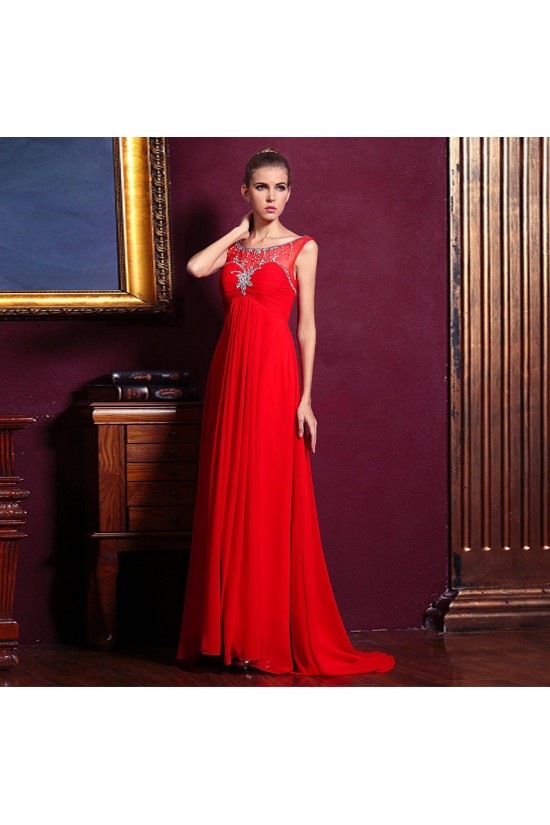 Empire Beaded Long Red Chiffon Prom Evening Maternity Evening Dresses ED011331