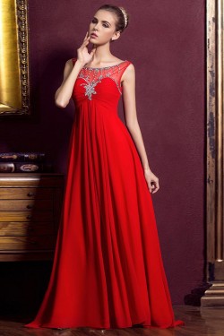 Empire Beaded Long Red Chiffon Prom Evening Maternity Evening Dresses ED011331