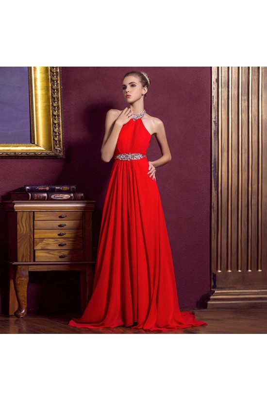 A-Line Halter Beaded Long Red Chiffon Prom Evening Formal Dresses ED011332 A-Line Halter Beaded Long Red Chiffon Prom Evening Formal Dresses ED011332