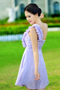 A-Line One-Shoulder Short Chiffon Prom Evening Bridesmaid Dresses ED011334