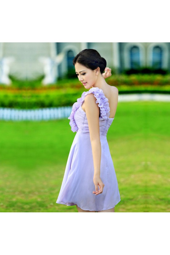 A-Line One-Shoulder Short Chiffon Prom Evening Bridesmaid Dresses ED011334
